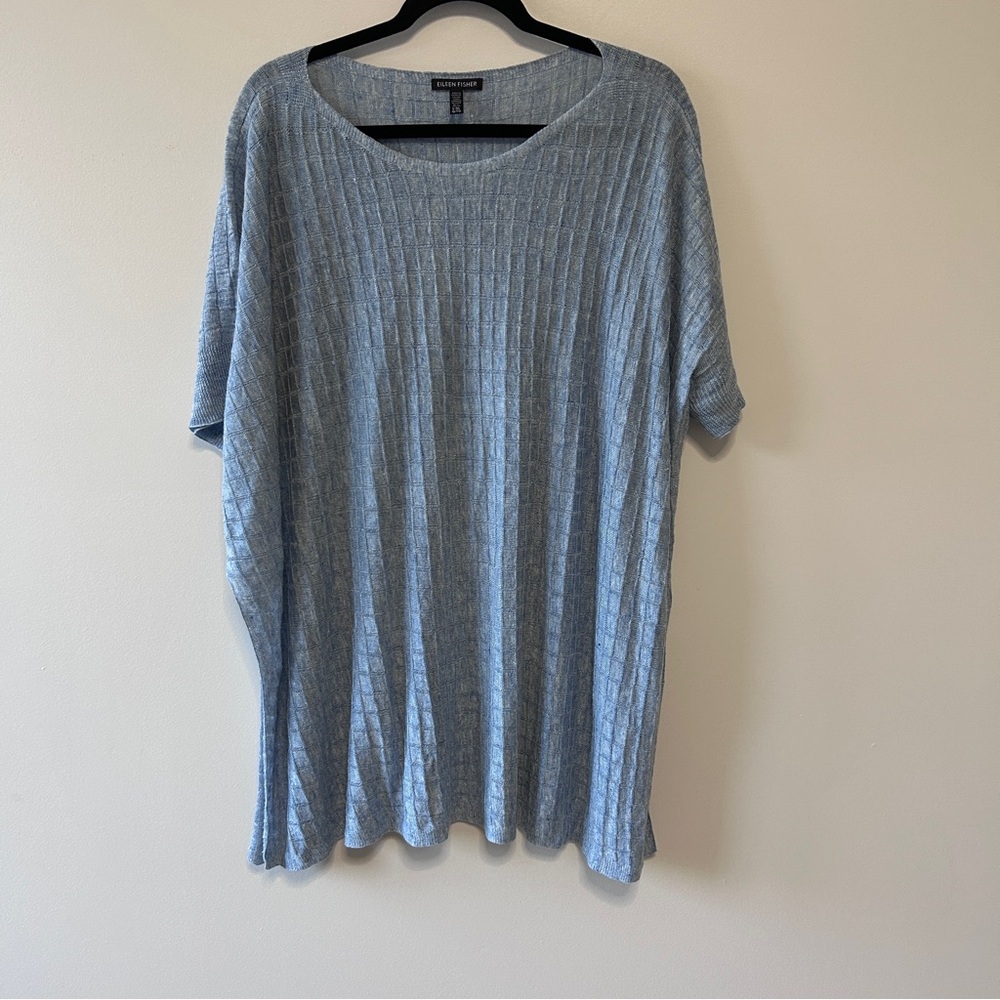 Eileen Fisher Light Blue Ribbed Knit Poncho Sweater